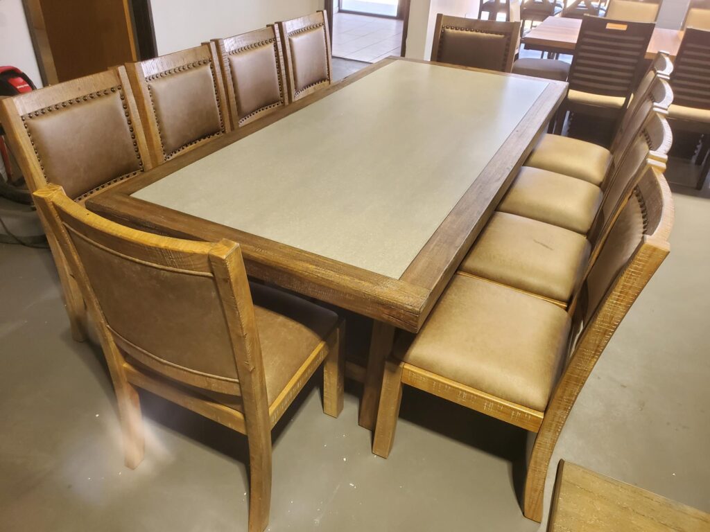 FOA Rustic Oak or Concrete Table with Ten Chairs