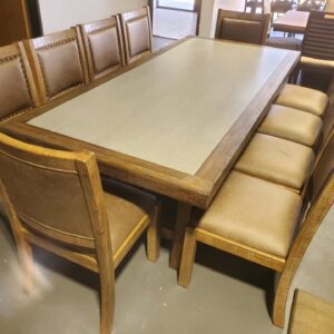 FOA Rustic Oak or Concrete Table with Ten Chairs