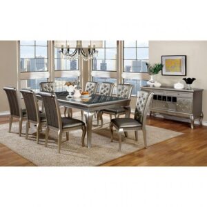 FOA Silver Dining Table with Eight Chairs