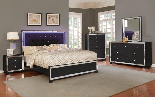 Queen Black Bed With LED Lights and Dresser