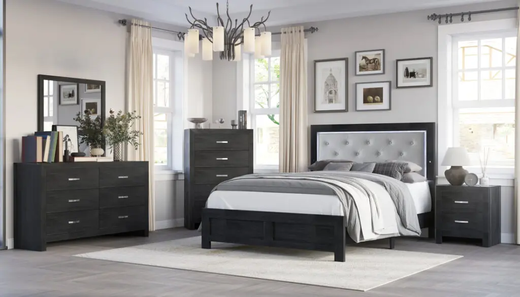 A Dark Color Furniture With a White Wall
